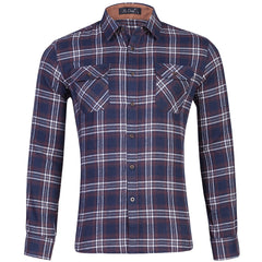 Men's Cotton Flannel Plaid Double Pocket Long Sleeve Shirt