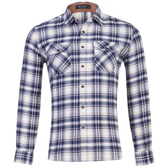 Men's Cotton Flannel Plaid Double Pocket Long Sleeve Shirt