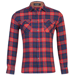 Men's Cotton Flannel Plaid Double Pocket Long Sleeve Shirt