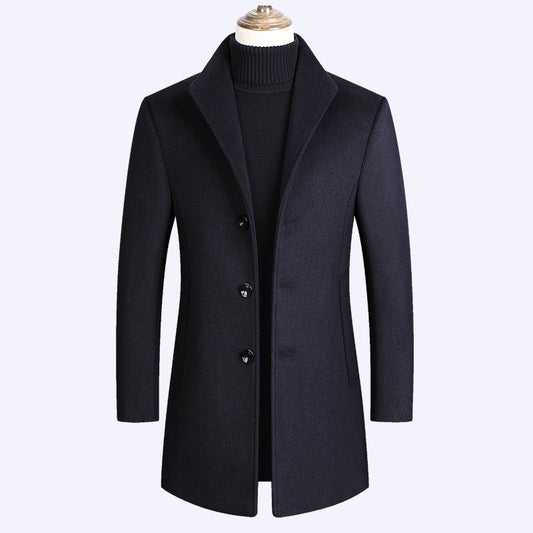 Winter Solid Color Casual Woolen Coat