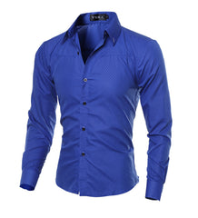 Men's Business Slim Long Sleeve Shirt with Dark Pattern Rhombus