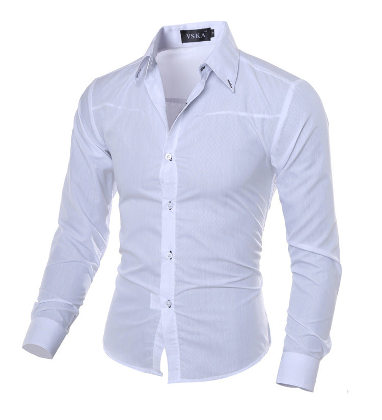 Men's Business Slim Long Sleeve Shirt with Dark Pattern Rhombus