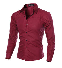 Men's Business Slim Long Sleeve Shirt with Dark Pattern Rhombus