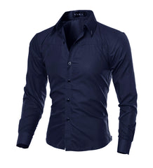 Men's Business Slim Long Sleeve Shirt with Dark Pattern Rhombus
