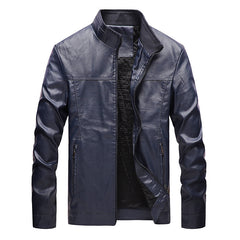 Men's Stand Collar Solid Color Leather Jacket