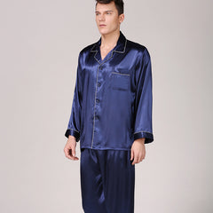 Men's Solid Color Suit Plus Size Silk Pajamas
