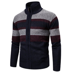 Men's Stand Collar Fashion Striped Knit Sweater