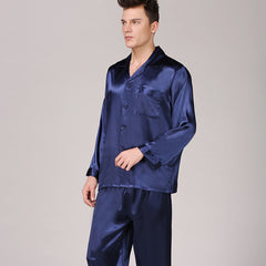 Men's Solid Color Suit Plus Size Silk Pajamas