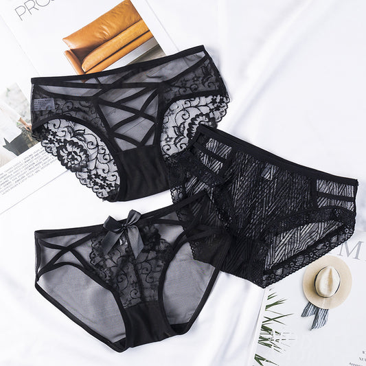 Sexy Hollow Lace Low Waist Mesh Briefs