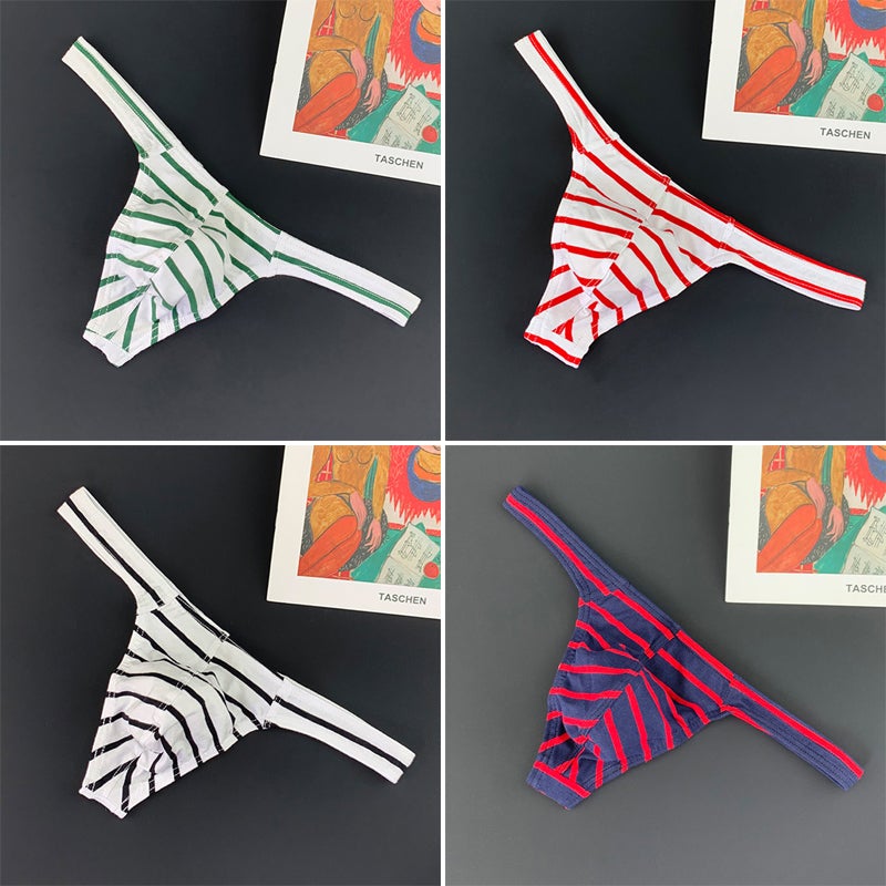 Men low waist cotton striped sexy thong