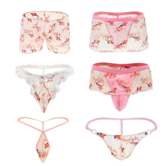 Men's Sexy Lace Embroidered Pink Panties