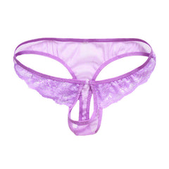 Men's Open Crotch Full Lace Transparent Thongs