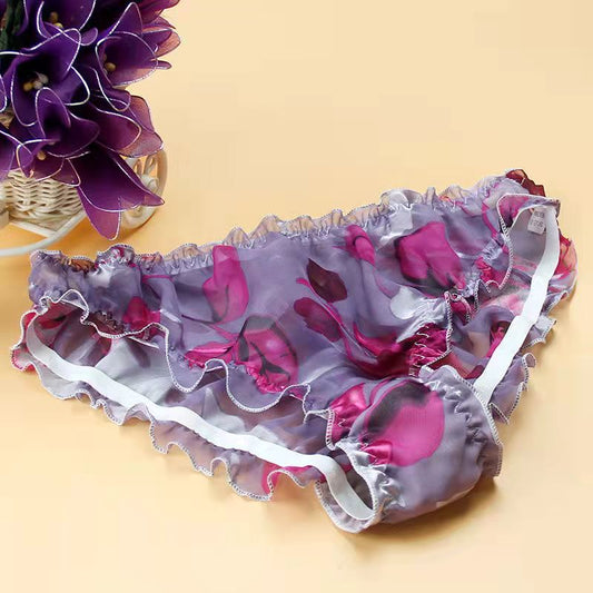 Ruffled mulberry silk sheer panties