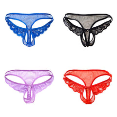 Men's Open Crotch Full Lace Transparent Thongs
