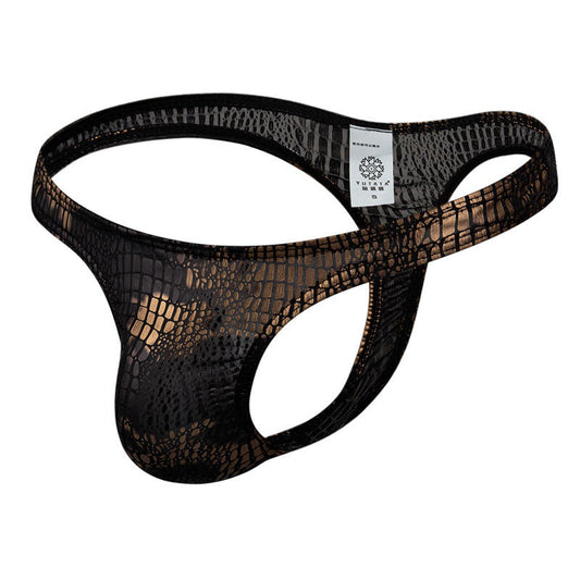 Men's Shiny Faux Leather Snake Thong