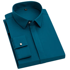 Men's Solid Color Hidden Button Slim Shirt