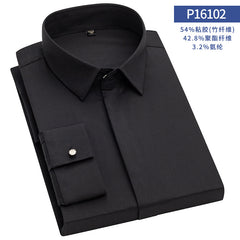 Men's Solid Color Hidden Button Slim Shirt