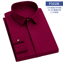 Men's Solid Color Hidden Button Slim Shirt