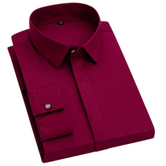 Men's Solid Color Hidden Button Slim Shirt