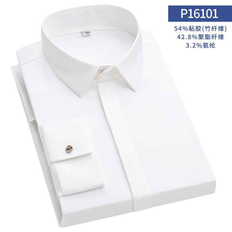 Men's Solid Color Hidden Button Slim Shirt