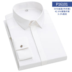 Men's Solid Color Hidden Button Slim Shirt