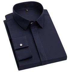 Men's Solid Color Hidden Button Slim Shirt