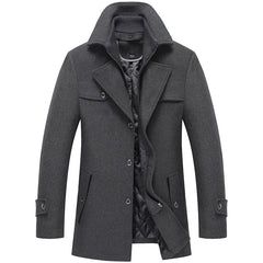 Men's Double Collar Cotton Thick Woolen Coat