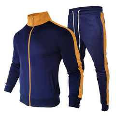 Men's Color Matching Stand Collar Casual Suit