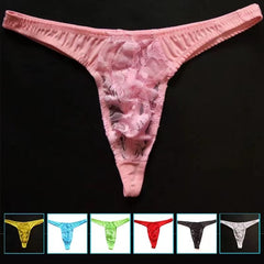 Lace Ice Silk Stitching Sexy Thong -  Fashion Men's Panties