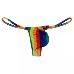 Men's Ice Silk Print Striped Low Waist Thong