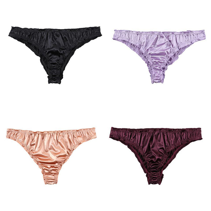 Men Solid Satin Ruffle Panties Sexy Thongs -  Fashion Men's Panties