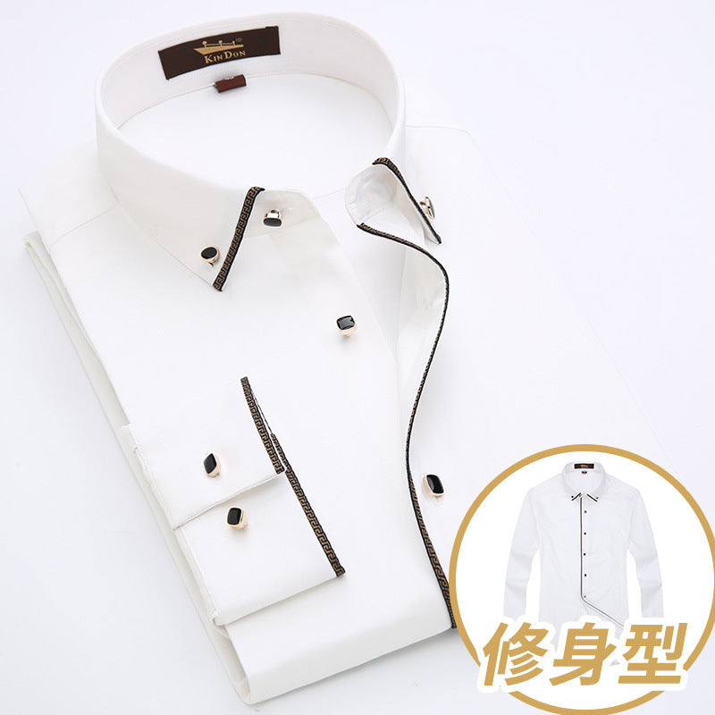Solid Color Non-ironing Gold Edge Business Casual Shirt
