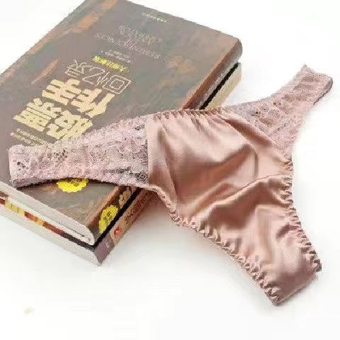 Lace-trimmed silk thong