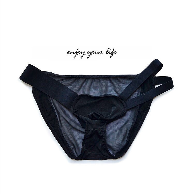 Men's Nylon Low Waist Sexy Mesh Briefs