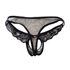 Men's Open Crotch Full Lace Transparent Thongs