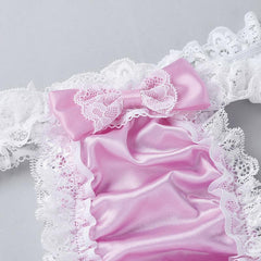 Men Ruffle Frilly Satin Panties Bowknot G Strings Thongs
