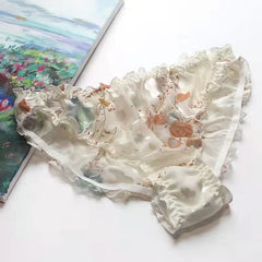 Ruffled mulberry silk sheer panties