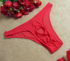 Men's Sexy See-through High Elastic Mesh Loophole Thong