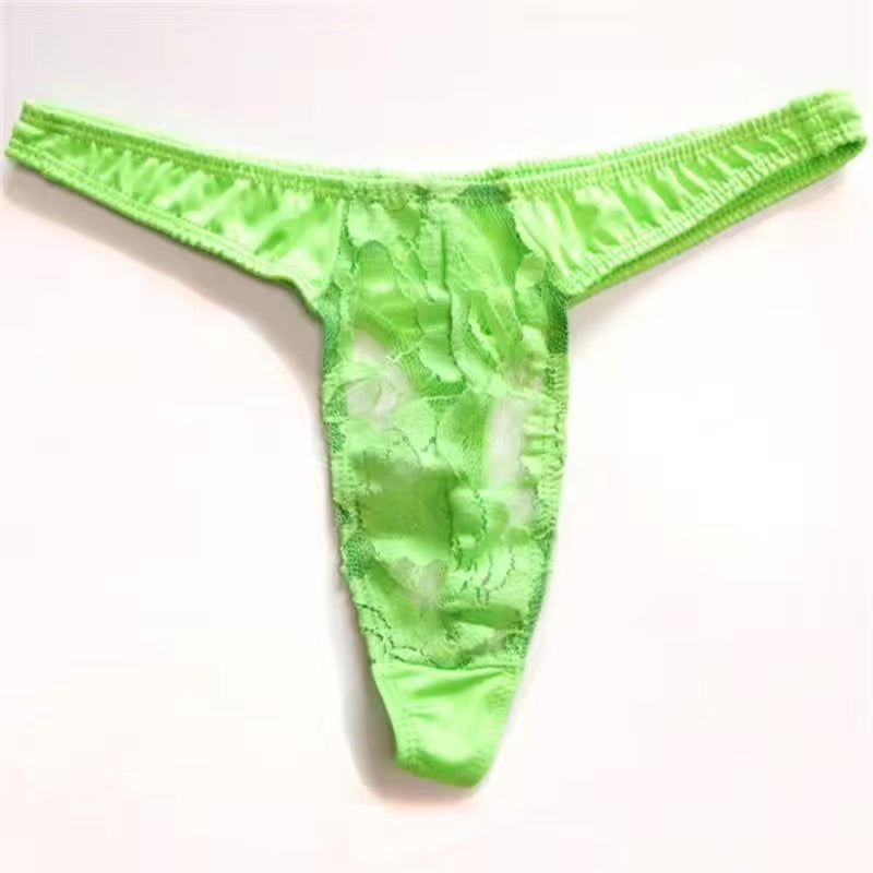 Lace Ice Silk Stitching Sexy Thong -  Fashion Men's Panties