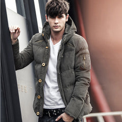 Men's Corduroy Hooded Solid Color Padded Coat