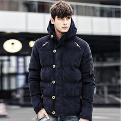 Men's Corduroy Hooded Solid Color Padded Coat