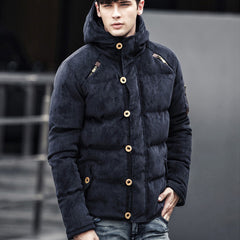 Men's Corduroy Hooded Solid Color Padded Coat