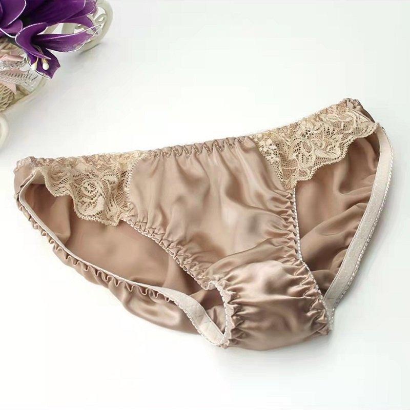 100% Silk Sexy Lace Trim Panties -  