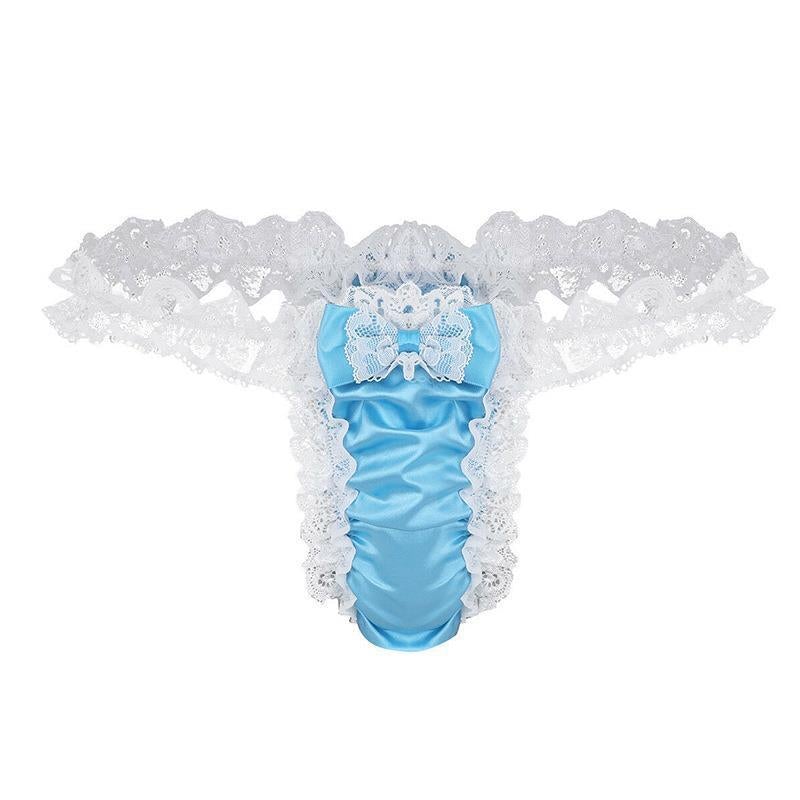 Men Ruffle Frilly Satin Panties Bowknot G Strings Thongs