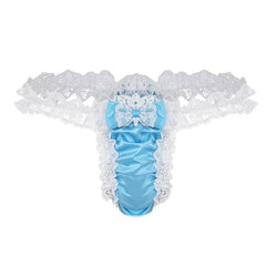 Men Ruffle Frilly Satin Panties Bowknot G Strings Thongs