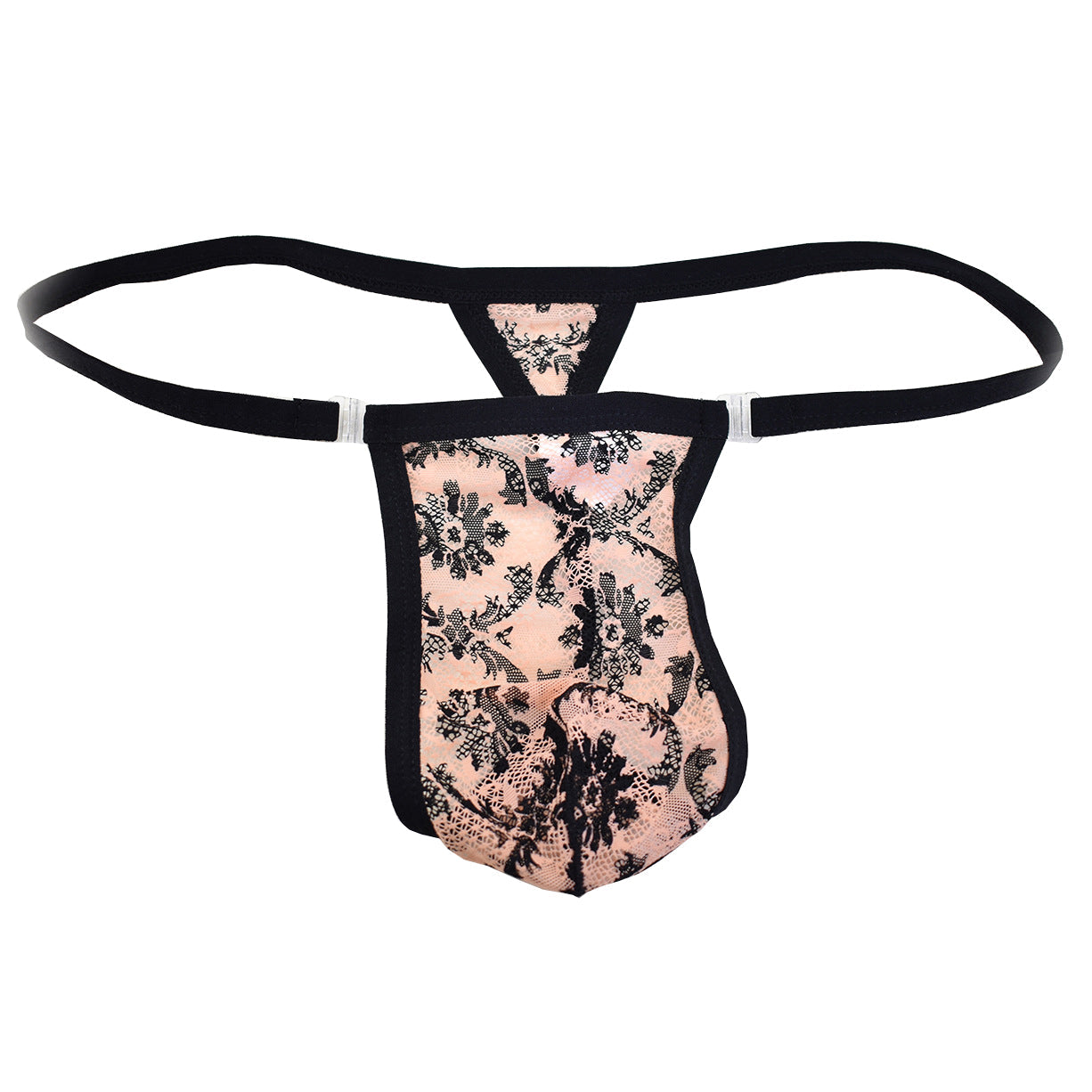 Removable Button Lace Print Thong -  