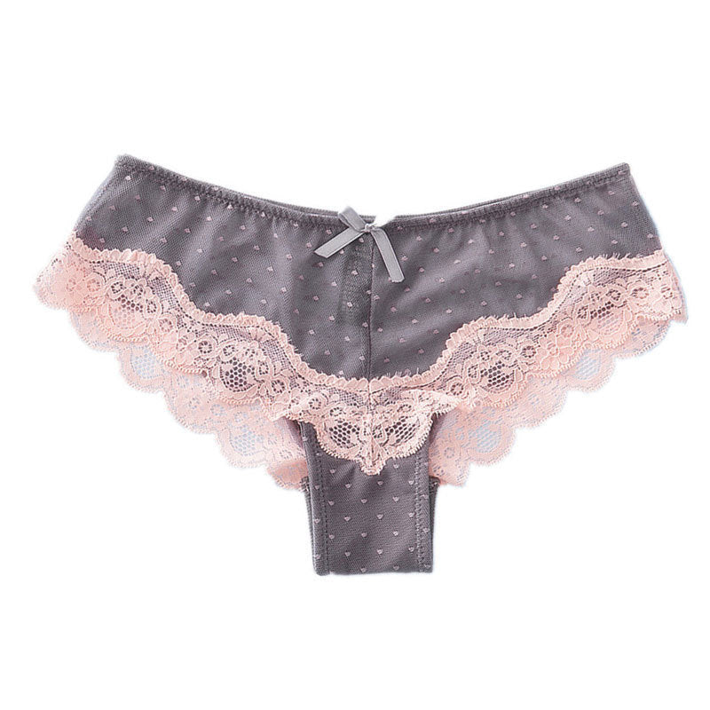 Sexy Lace Low Waist Bow Mesh Panties -  