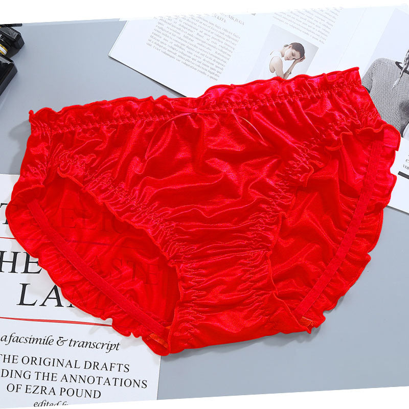 Glossy Solid Color Thin Lace Ruffle Briefs -  Fashion Men's Panties