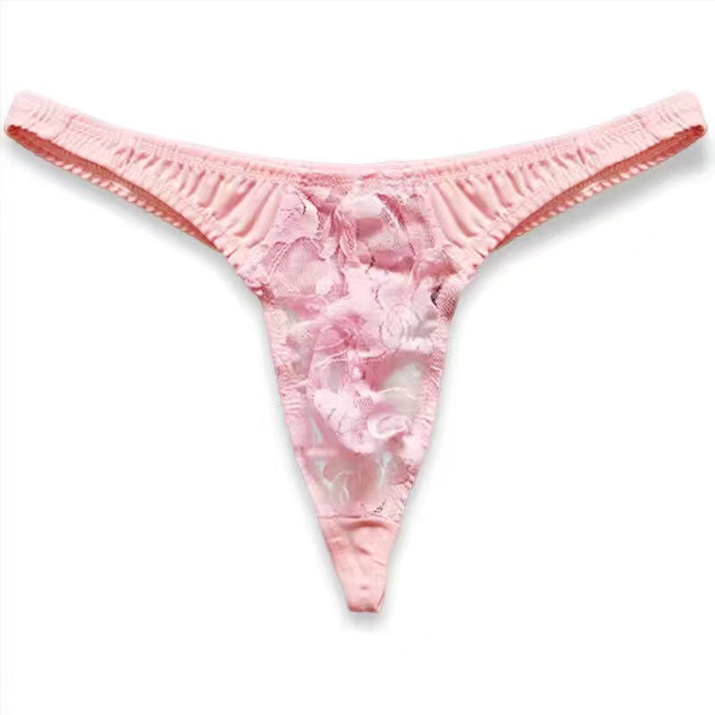 Lace Ice Silk Stitching Sexy Thong -  Fashion Men's Panties