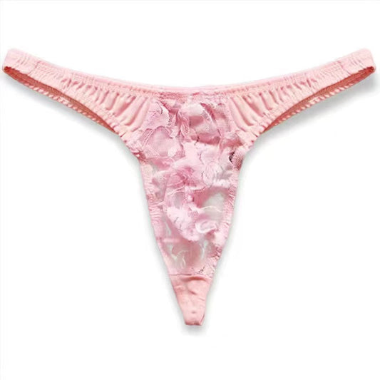 Lace Ice Silk Stitching Sexy Thong -  Fashion Men's Panties